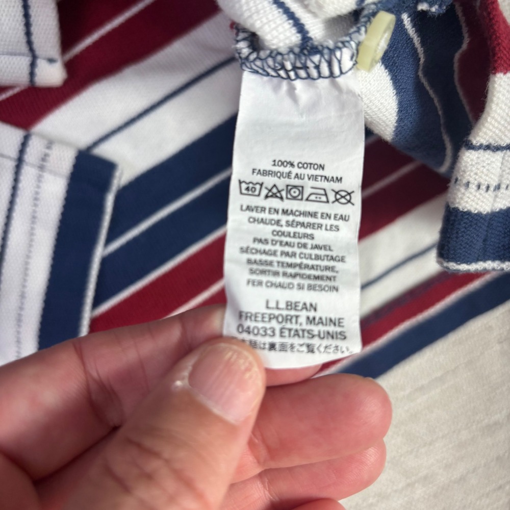 LL Bean Mens Red White Blue Striped Cotton Polo Shirt Traditional Fit M 300456 - Picture 6 of 6